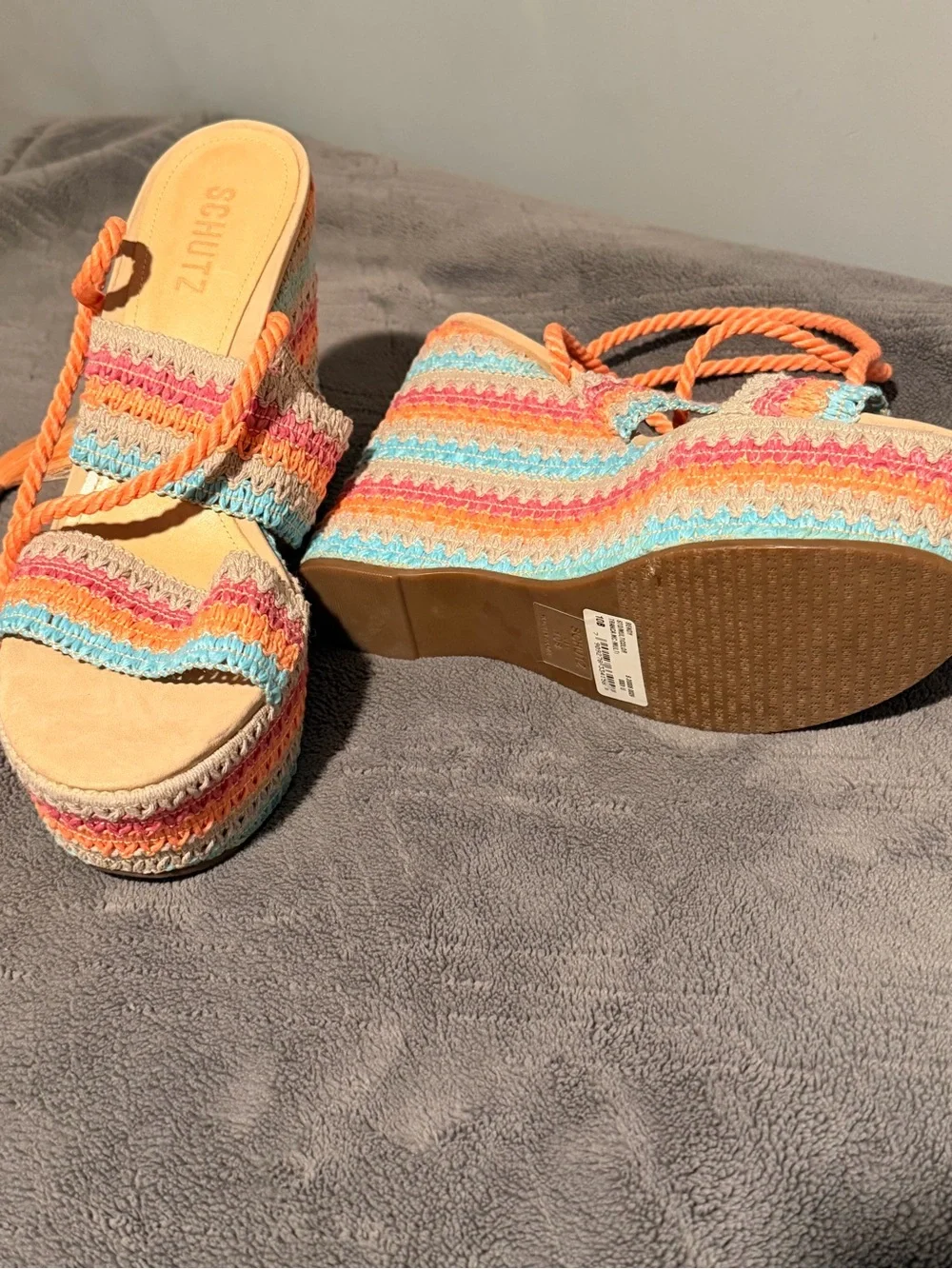 New Schutz Women’s Multicolor Crochet Platform Sandals